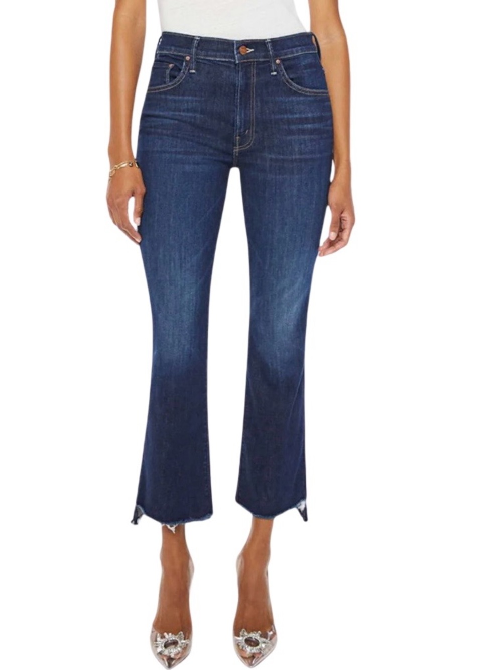 MOTHER The Insider Crop Step Fray Hem in Off Limits Medium Blue Wash Size 28